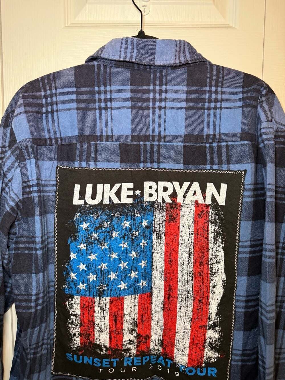 Dickies Flannel Shirt Size L Blue Black Luke Bryan Tour 2019 Patch